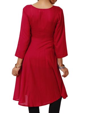 maroon rayon flared kurta - 11588714 - Standard Image - 3