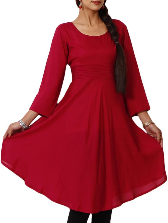 maroon rayon flared kurta - 11588714 - Zoom Image - 1