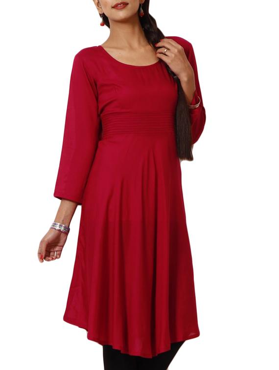 maroon rayon flared kurta - 11588714 - Zoom Image - 2