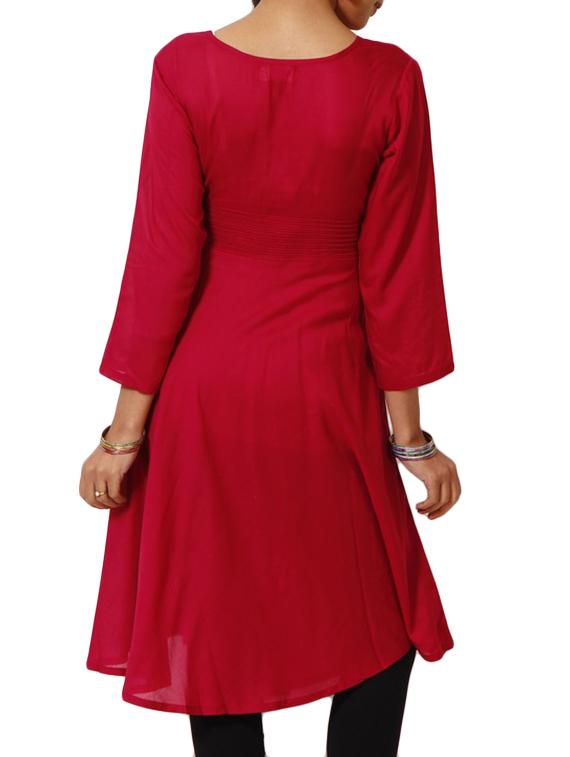 maroon rayon flared kurta - 11588714 - Zoom Image - 3
