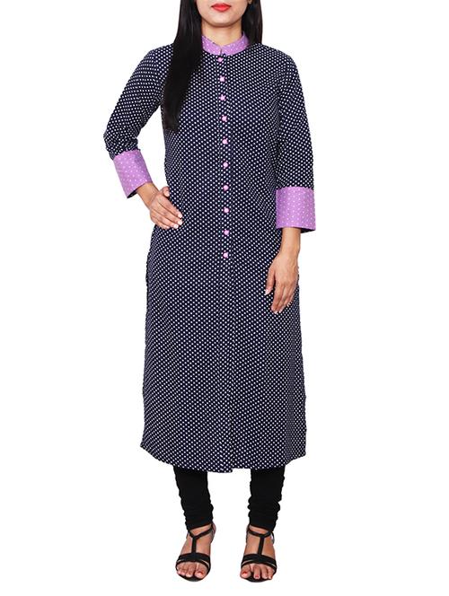 blue cotton polka dots printed kurta - 11588717 - Standard Image - 1