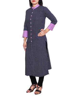 blue cotton polka dots printed kurta - 11588717 - Standard Image - 2