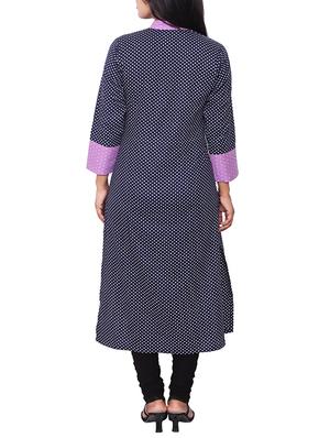blue cotton polka dots printed kurta - 11588717 - Standard Image - 3
