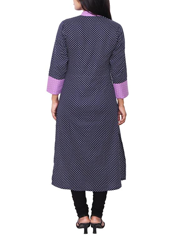 blue cotton polka dots printed kurta - 11588717 - Zoom Image - 3