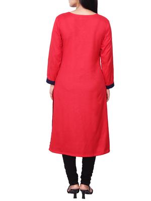 red rayon straight kurta - 11588726 - Standard Image - 3