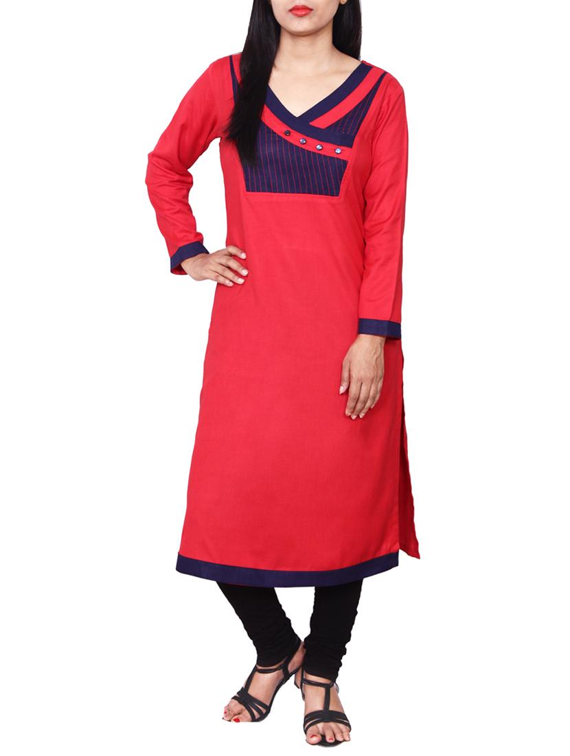 red rayon straight kurta - 11588726 - Zoom Image - 1