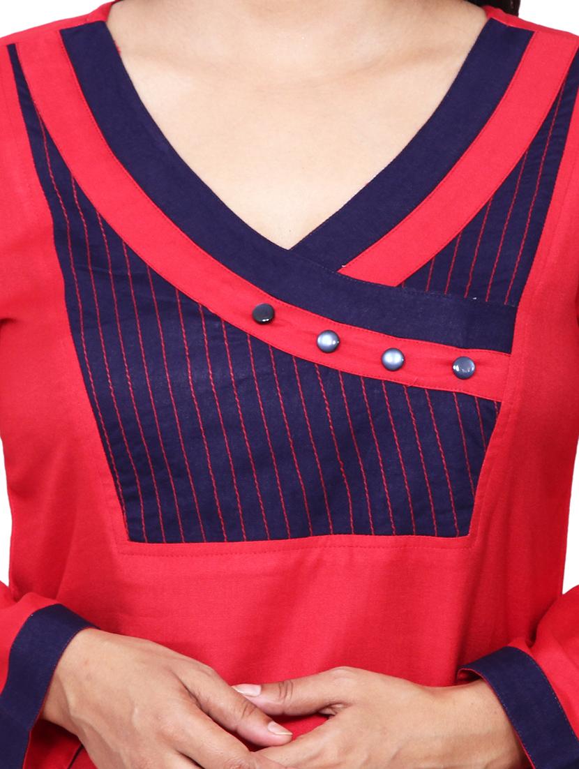 red rayon straight kurta - 11588726 - Zoom Image - 4