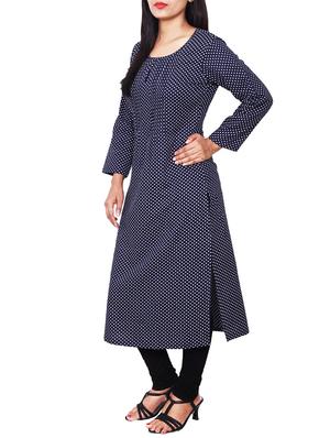 blue rayon polka dots printed kurta - 11588730 - Standard Image - 2
