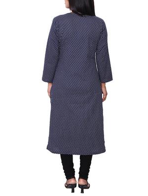 blue rayon polka dots printed kurta - 11588730 - Standard Image - 3