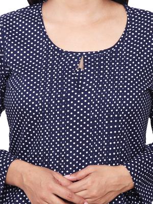 blue rayon polka dots printed kurta - 11588730 - Standard Image - 4