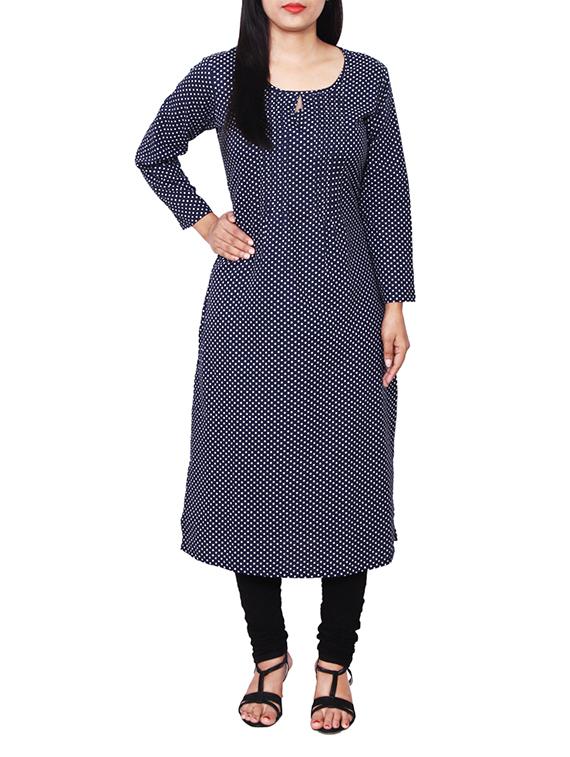 blue rayon polka dots printed kurta - 11588730 - Zoom Image - 1