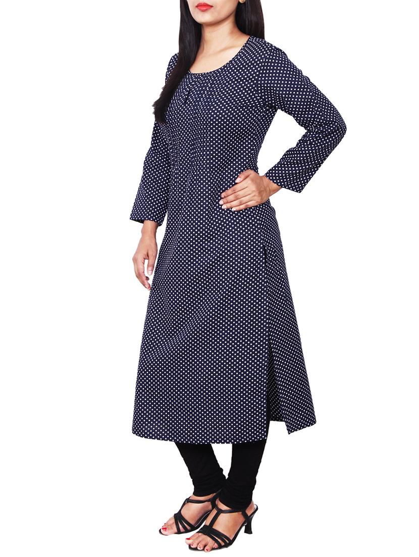 blue rayon polka dots printed kurta - 11588730 - Zoom Image - 2