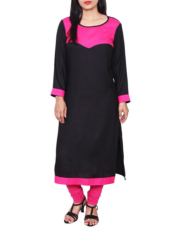 black and pink rayon straight kurta - 11588733 - Zoom Image - 1