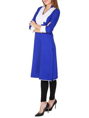 royal blue and white rayon straight kurta - 11588736 - Standard Image - 2