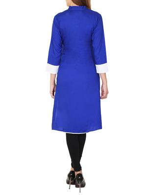 royal blue and white rayon straight kurta - 11588736 - Standard Image - 3