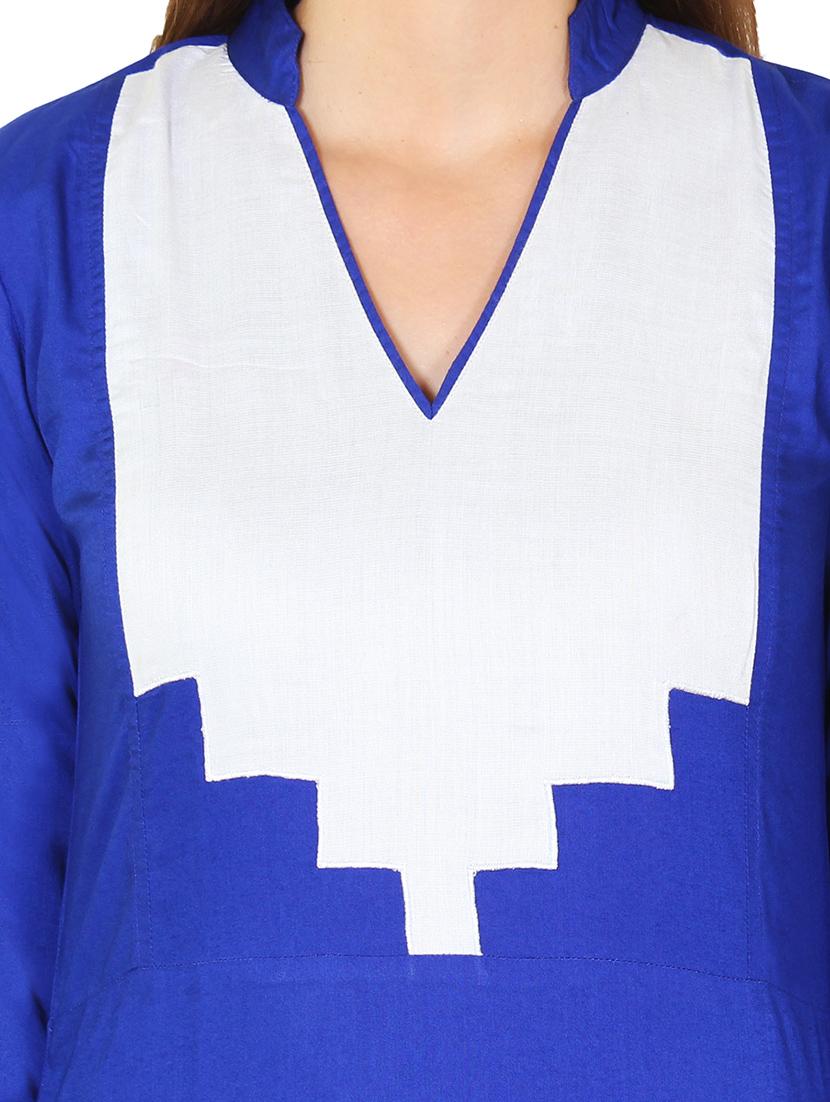 royal blue and white rayon straight kurta - 11588736 - Zoom Image - 4