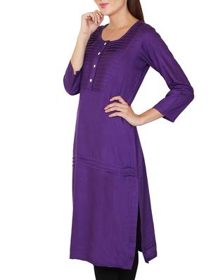 purple viscose straight kurta - 11588741 - Standard Image - 2