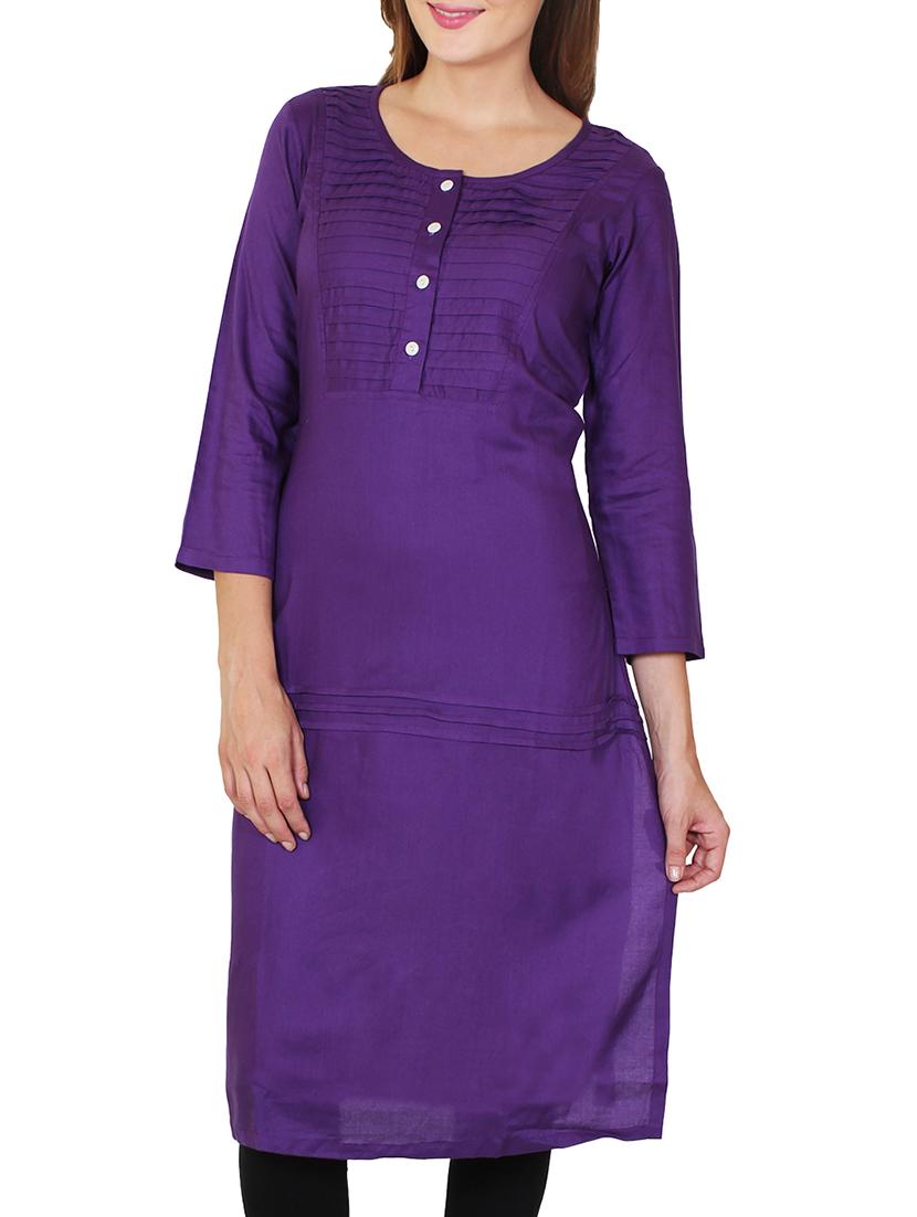purple viscose straight kurta - 11588741 - Zoom Image - 1