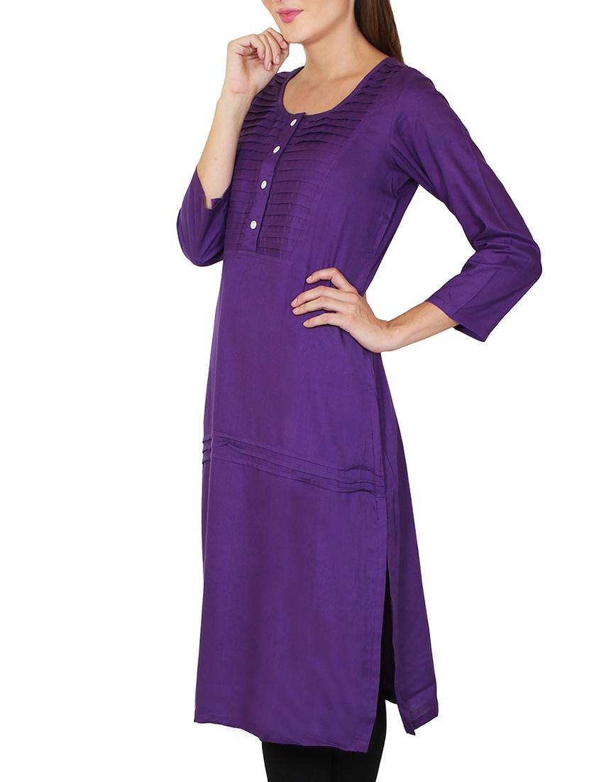 purple viscose straight kurta - 11588741 - Zoom Image - 2