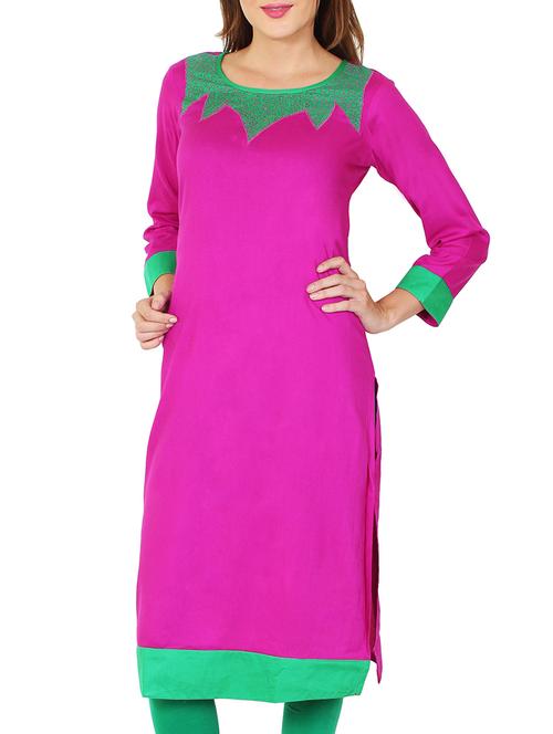 pink viscose straight kurta - 11588744 - Standard Image - 1