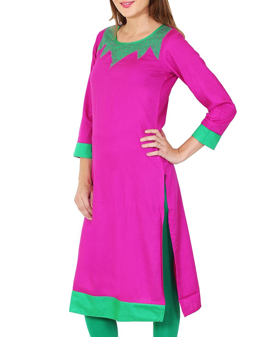 pink viscose straight kurta - 11588744 - Zoom Image - 2