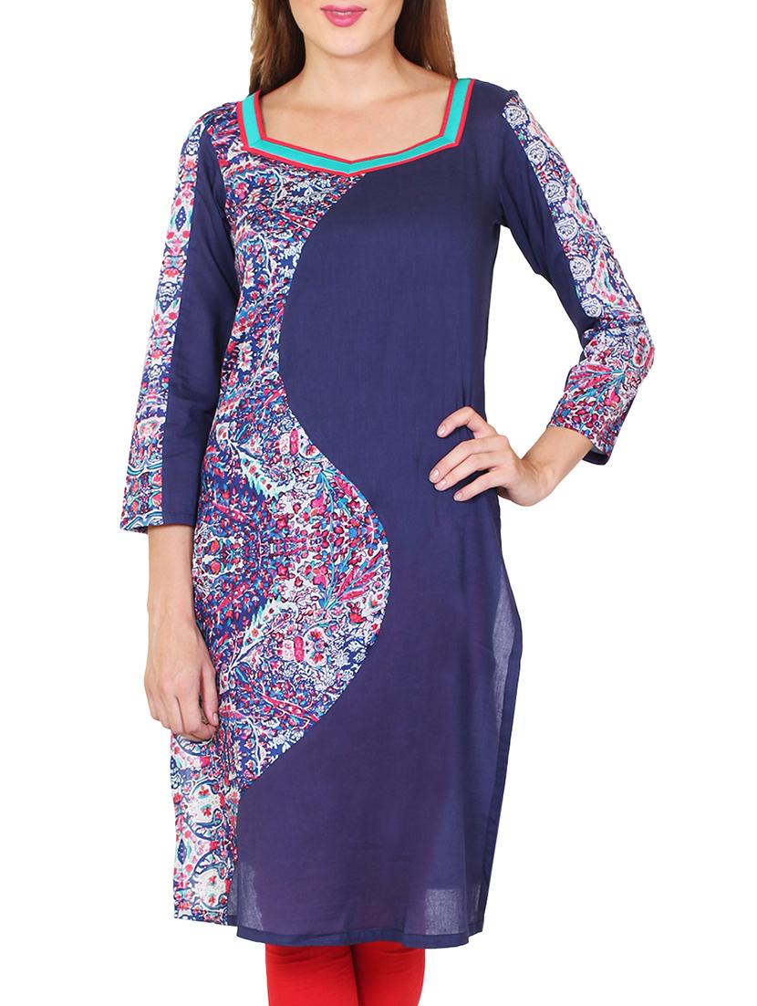 blue rayon printed kurta - 11588745 - Zoom Image - 1