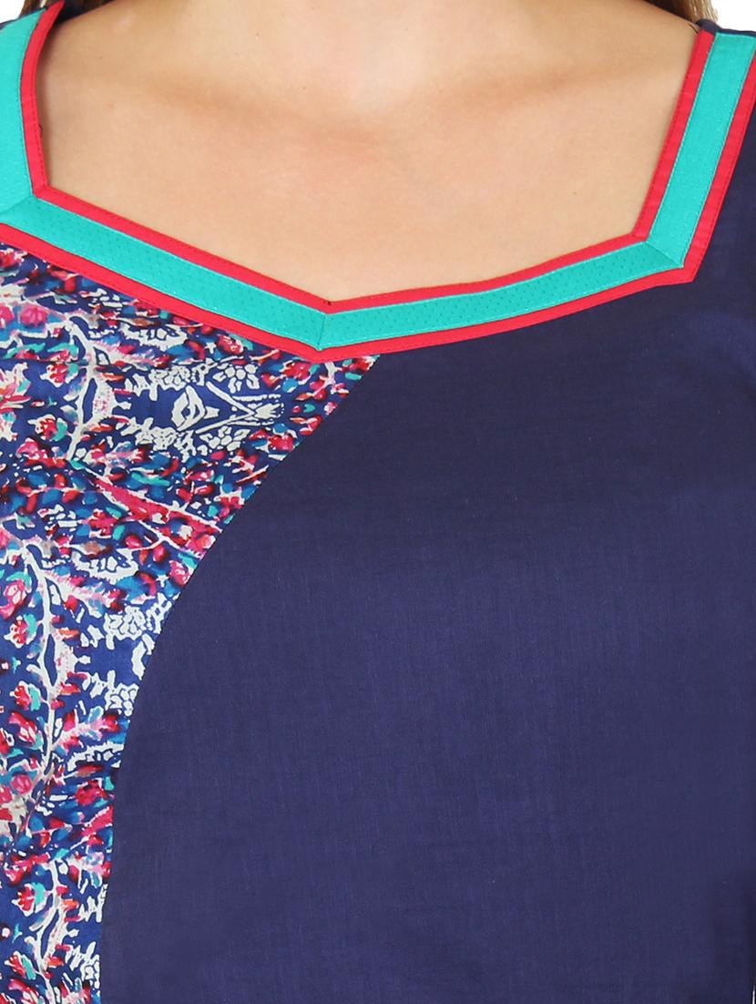 blue rayon printed kurta - 11588745 - Zoom Image - 4