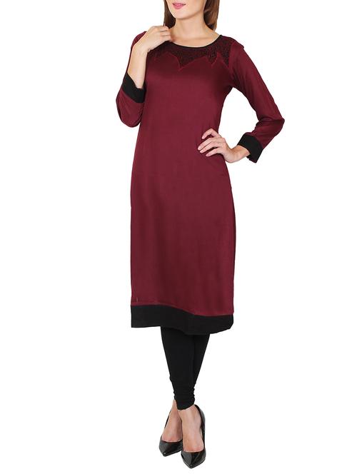 maroon rayon kurta - 11588751 - Standard Image - 1