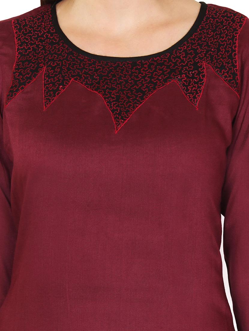 maroon rayon kurta - 11588751 - Zoom Image - 4