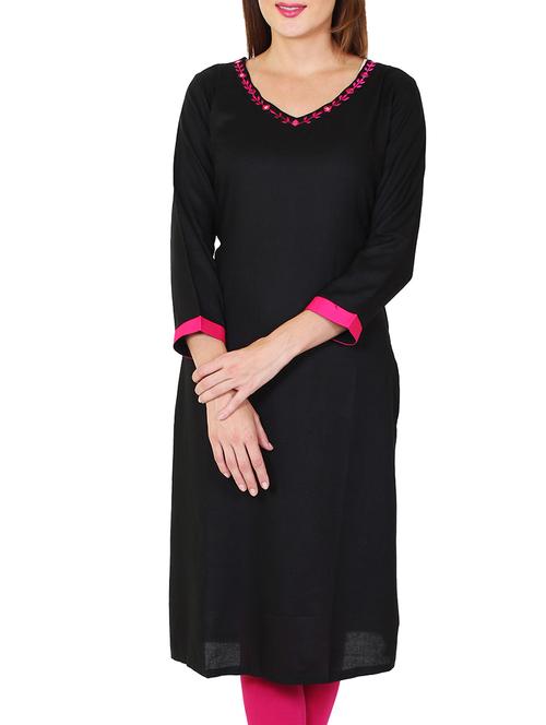 black rayon palin straight kurta - 11588753 - Standard Image - 1