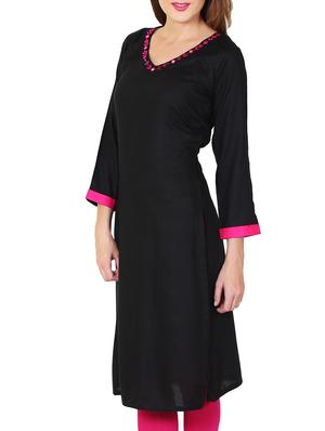black rayon palin straight kurta - 11588753 - Standard Image - 2