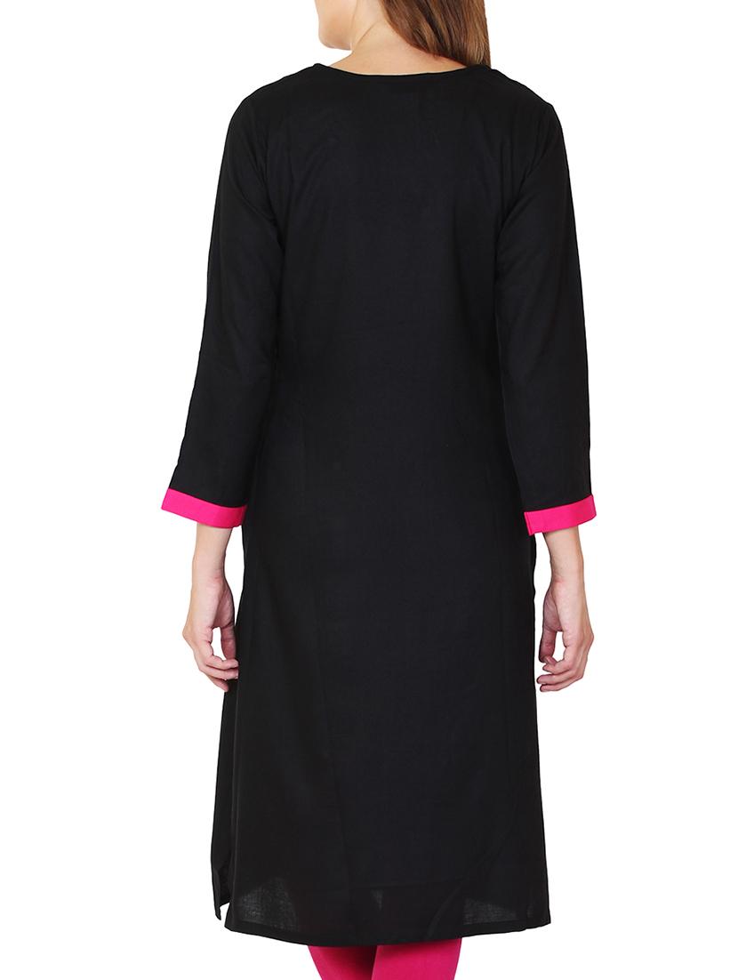 black rayon palin straight kurta - 11588753 - Zoom Image - 3