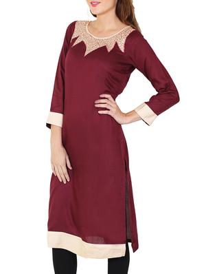 maroon rayon straight kurta - 11588757 - Standard Image - 2