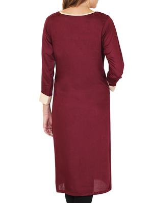 maroon rayon straight kurta - 11588757 - Standard Image - 3