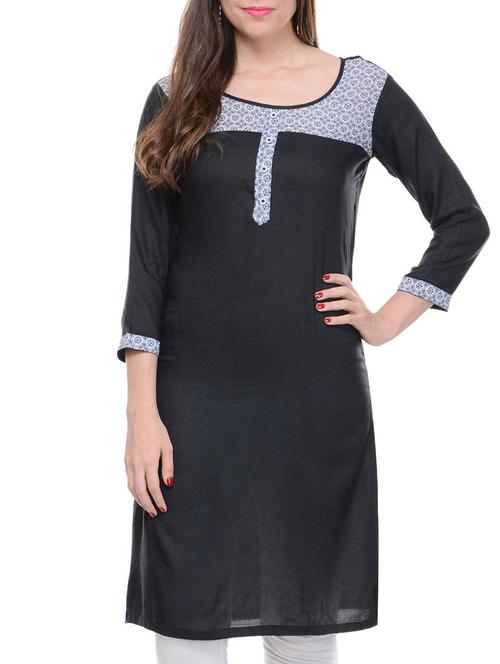 black cotton straight kurta - 11588769 - Standard Image - 1