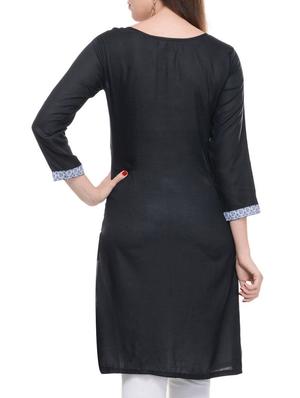 black cotton straight kurta - 11588769 - Standard Image - 3