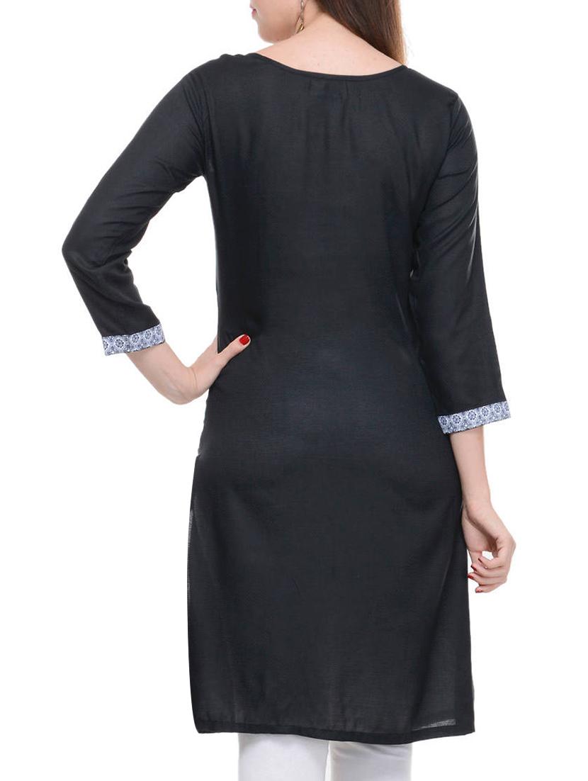black cotton straight kurta - 11588769 - Zoom Image - 3