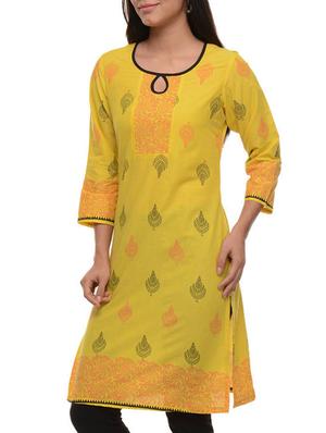 yellow cotton straight kurta - 11588781 - Standard Image - 2