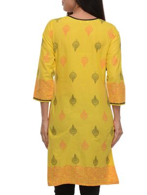 yellow cotton straight kurta - 11588781 - Standard Image - 3