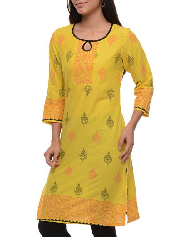 yellow cotton straight kurta - 11588781 - Zoom Image - 2