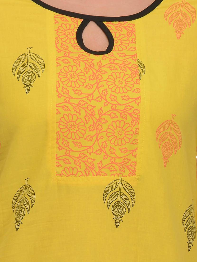 yellow cotton straight kurta - 11588781 - Zoom Image - 4