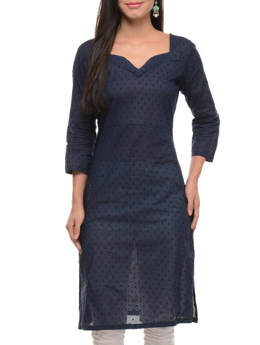 blue cotton straight kurti - 11588783 - Zoom Image - 1