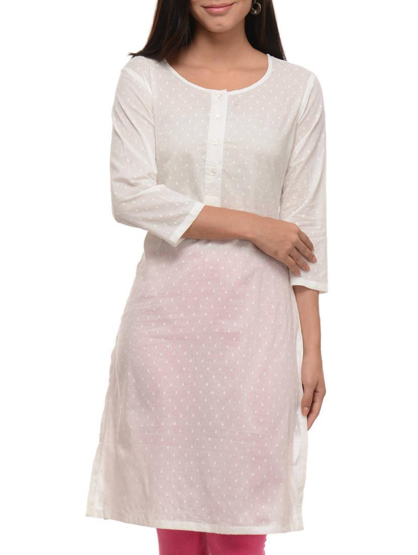 white eyelash cotton straight kurti - 11588788 - Zoom Image - 1