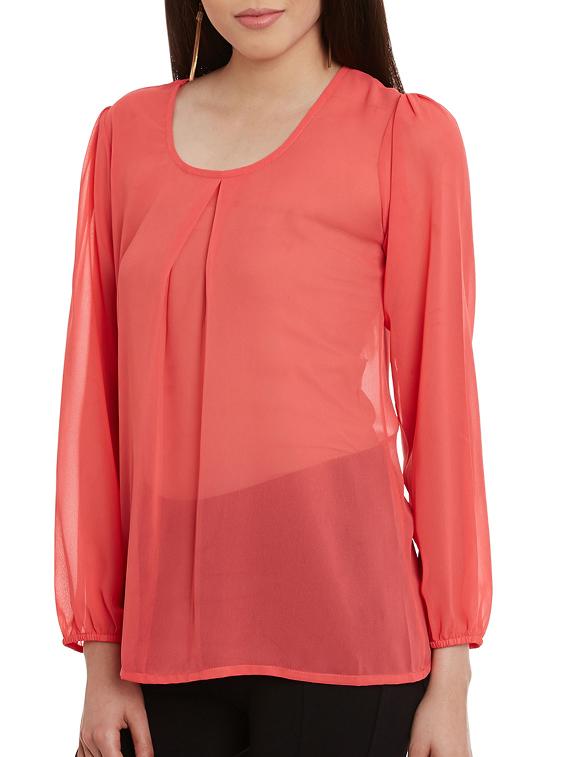 pleated front sheer top - 11592584 - Zoom Image - 2