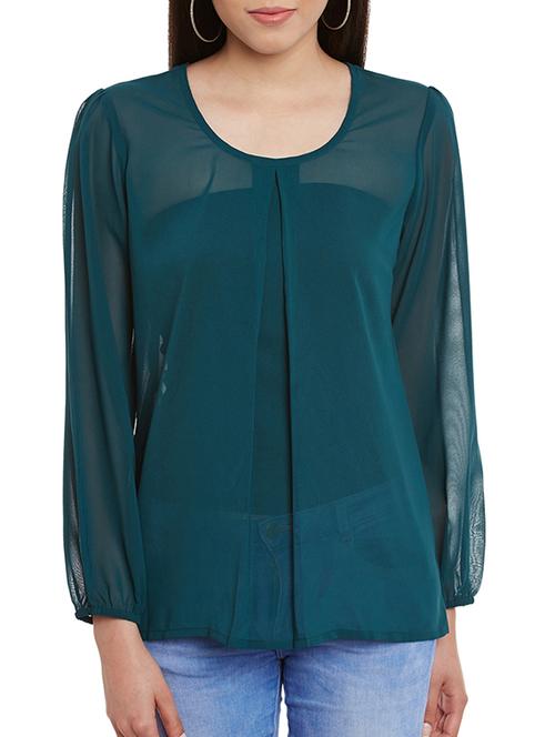pleated front sheer top - 11592589 - Standard Image - 1