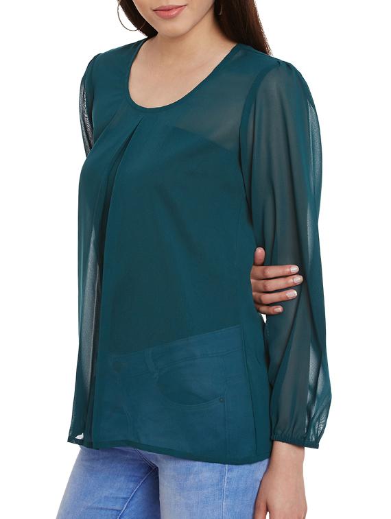pleated front sheer top - 11592589 - Zoom Image - 2