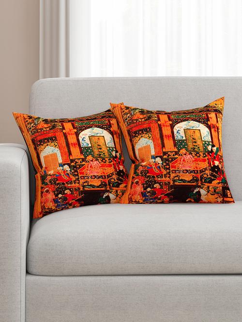 orange cotton printed cushion cover (set of 2) - 11599536 - Standard Image - 1