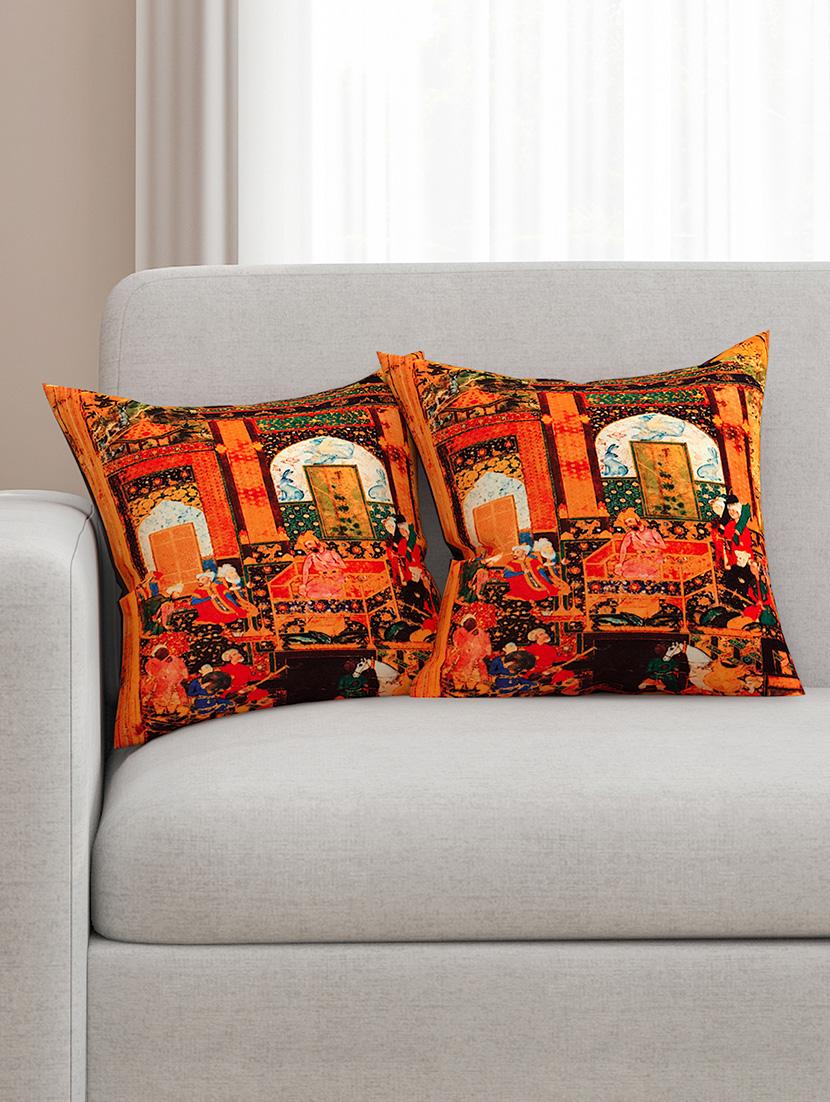 orange cotton printed cushion cover (set of 2) - 11599536 - Zoom Image - 1