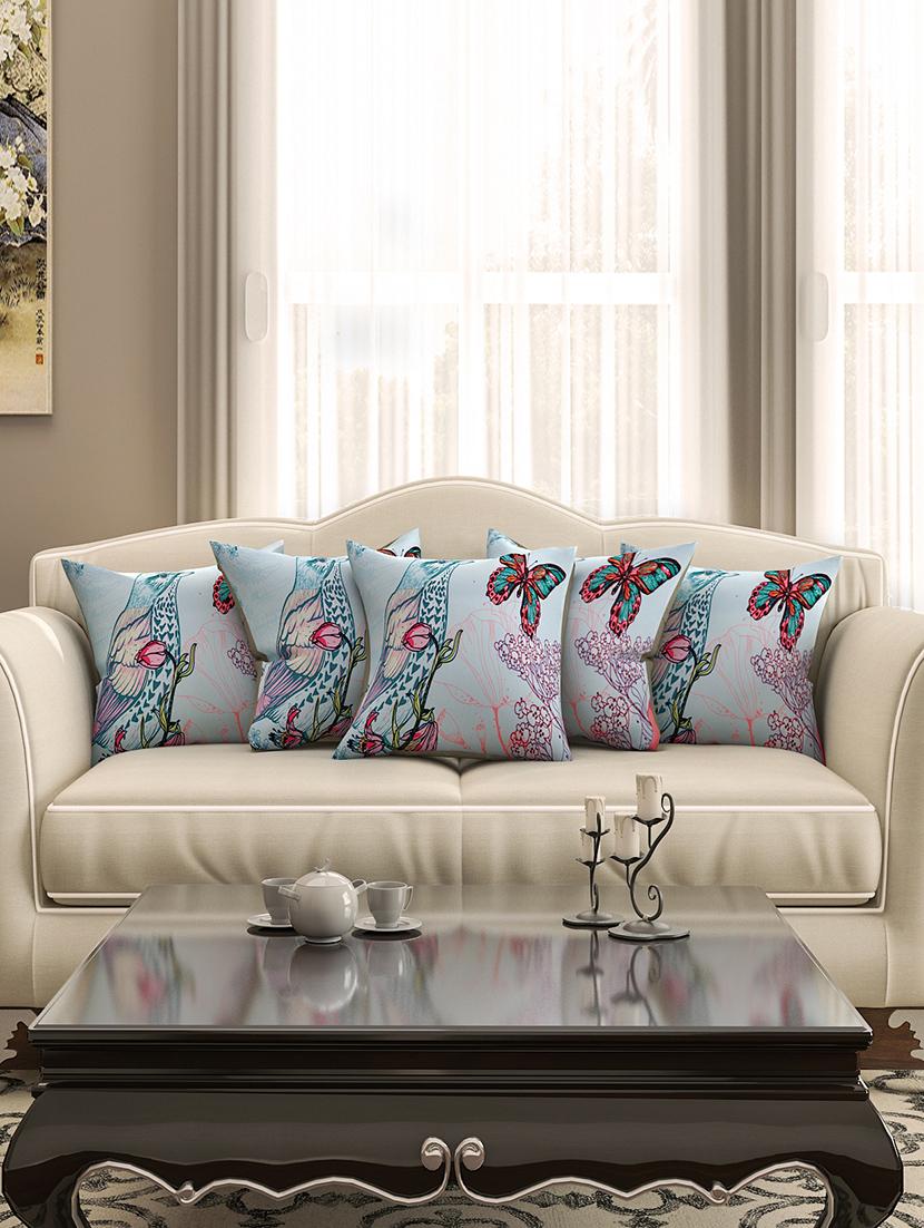 powder blue cotton printed cushion cover (set of 5) - 11599540 - Zoom Image - 1