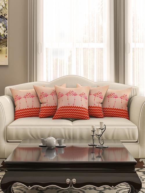beige cotton printed cushion cover (set of 5) - 11599541 - Standard Image - 1